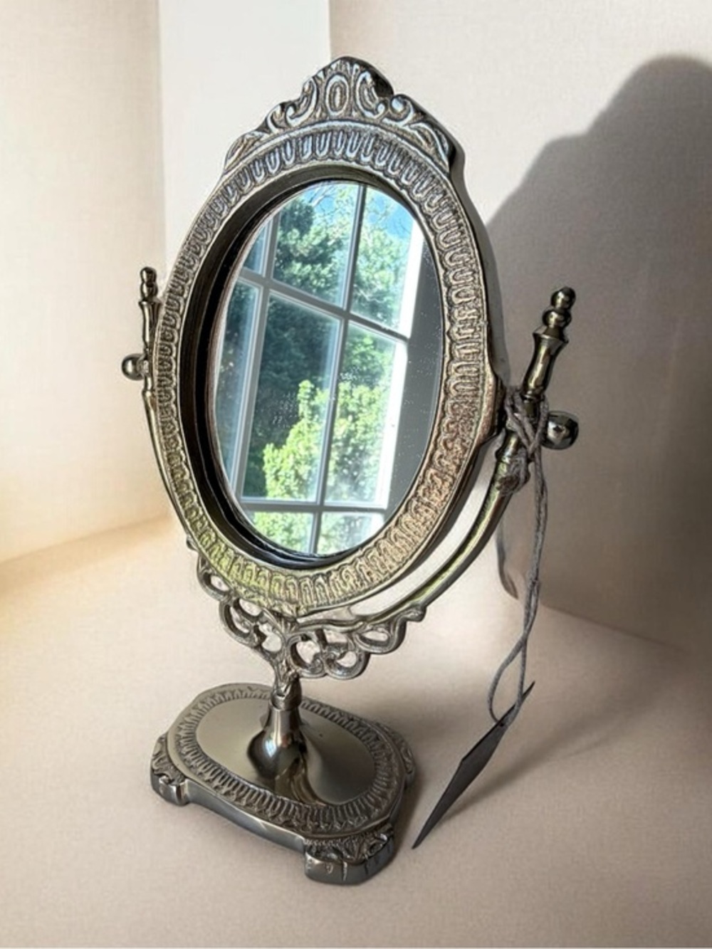 Ornate Gold Oval Vanity Mirror - Decorative Tabletop Makeup Mirror